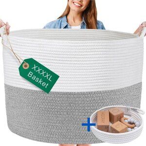 XXXXL WASHABLE Jumbo 24" x 17"Extra Large Basket for Blankets Cotton Rope Basket